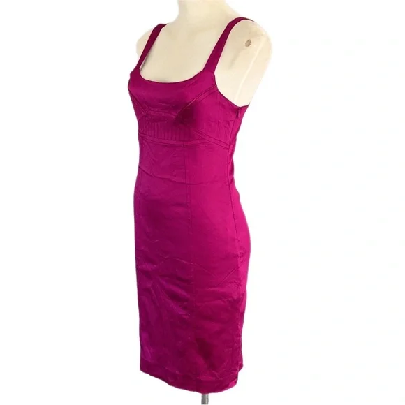 Vintage CUE hot pink stretch satin pencil Dress body-con - Picture 4 of 8